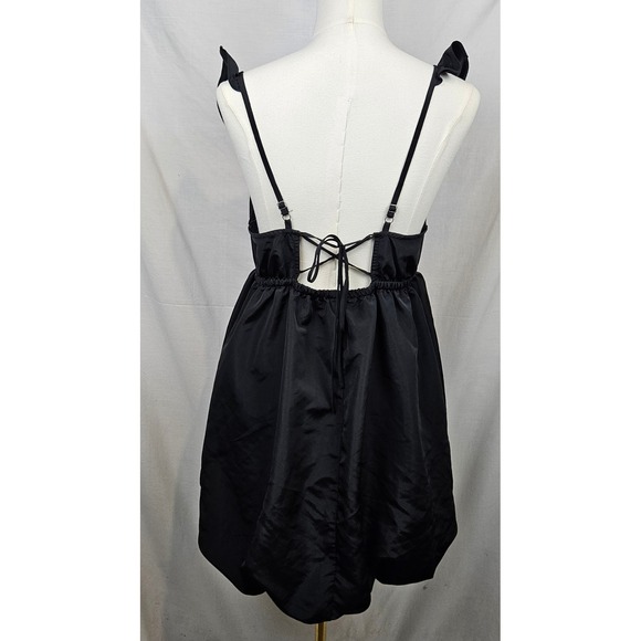 Wild Fable Black Ruffle Strap Plunge Neck Bubble Hem‎ Mini Dress M Fairy Boho - Picture 2 of 7